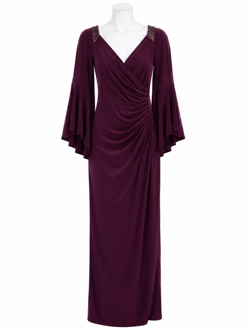 Size 10 Lauren Ralph Lauren Women’s Plum Ruched Evening Gown Formal Dress